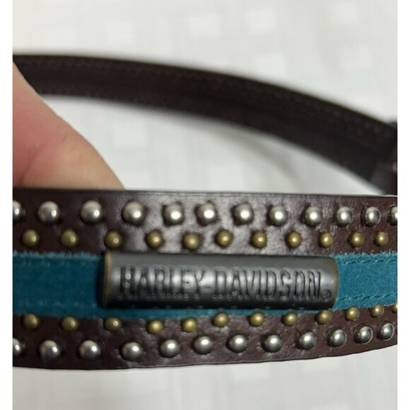 Harley Davidson Womens Size LARGE Brown Leather Teal Blue Gold Silver STUDDED main image 10